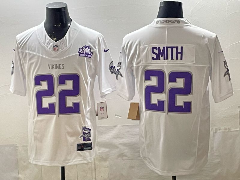 Men 2026 Minnesota Vikings #22 Smith White Throwback 4th generations Nike Limited NFL Jersey 01